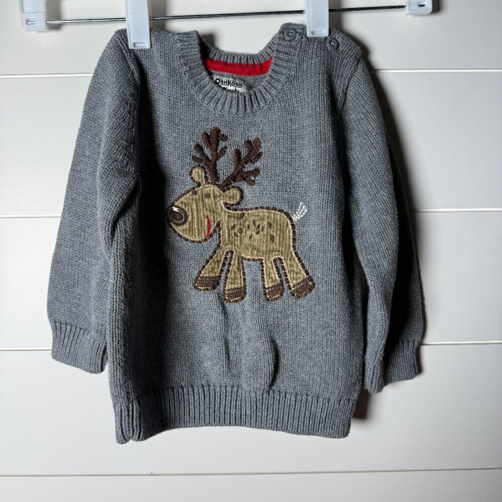 OshKosh B’Gosh 100% Cotton Gray Deer/Buck Sweater 24 mo